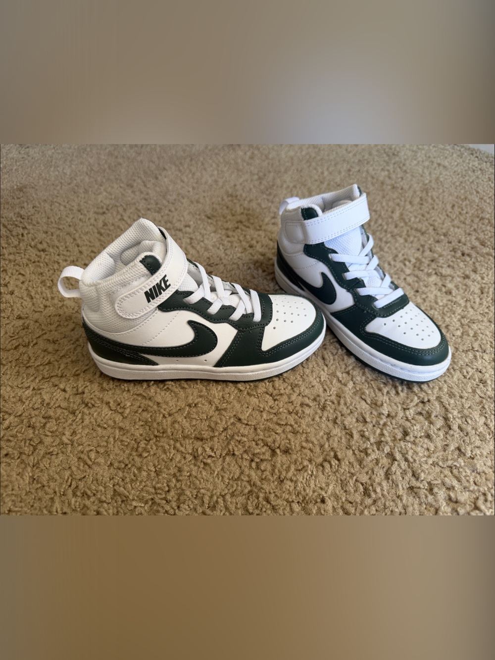 Nike Kids White and Forest Green High-Top Sneakers
